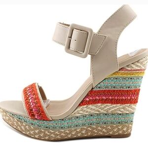 DSW Tan multicolor Platform Wedge Espadrilles Size 5.5